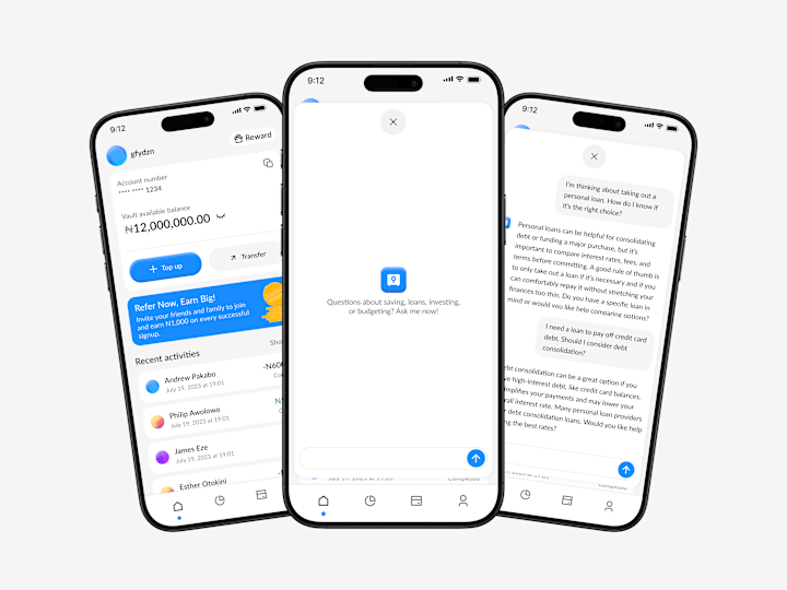 Cover image for VaultFinance | Fintech app + AI-powered chatbot for advice.
