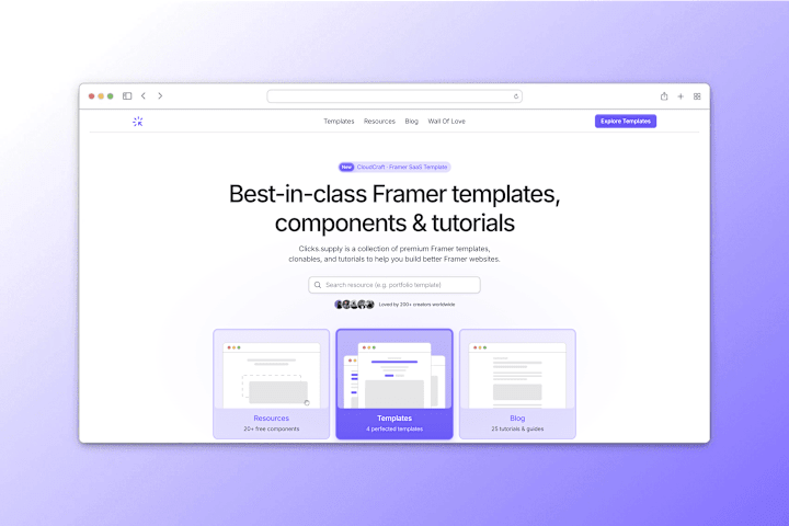 Cover image for clicks.supply · Framer Templates, Components, & Tutorials