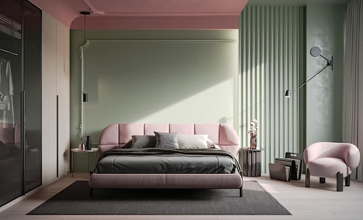 Cover image for Green & Pink - Bedroom Design on Behance