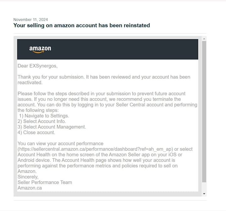 Cover image for Amazon Account Reinstatement 