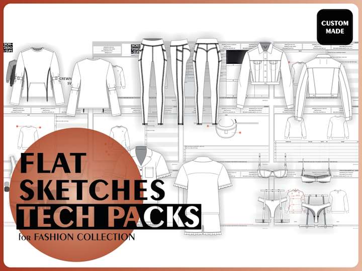 Cover image for Gorgeous tech pack and flat sketches for fashion collection