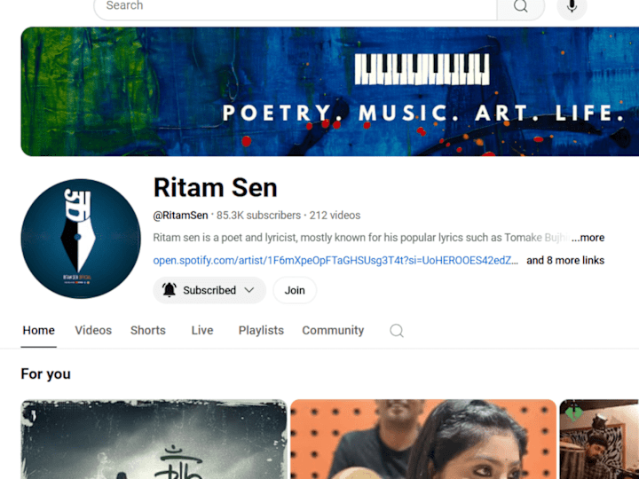 Cover image for Song Subtitles for Ritam Sen Official YouTube Channel