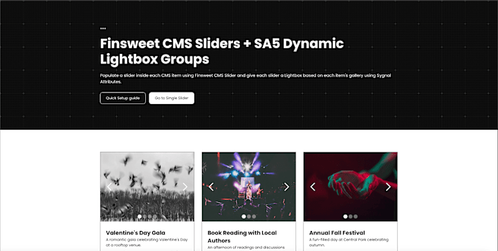 Cover image for Finsweet CMS Sliders + SA5 Dynamic Lightbox Groups