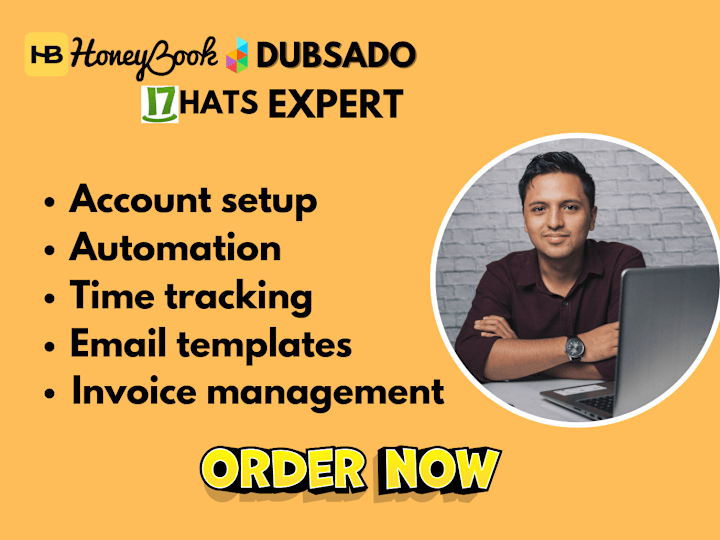 Cover image for Dubsado and HoneyBook CRMsetup with workflows,forms,andcampaigns