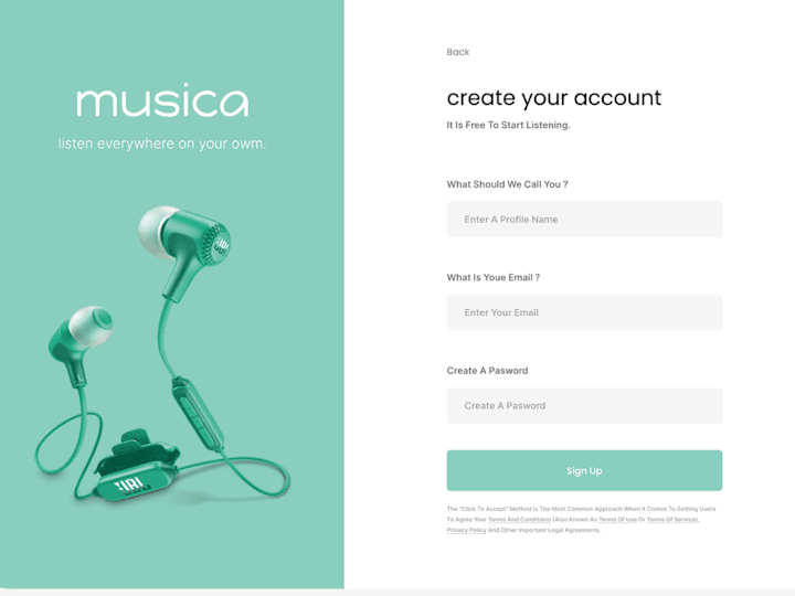 Cover image for Musica Sign up page