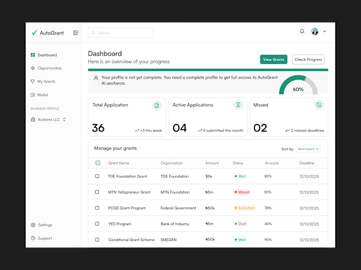 Cover image for AutoGrant AI-Powered Web Platform Product Design