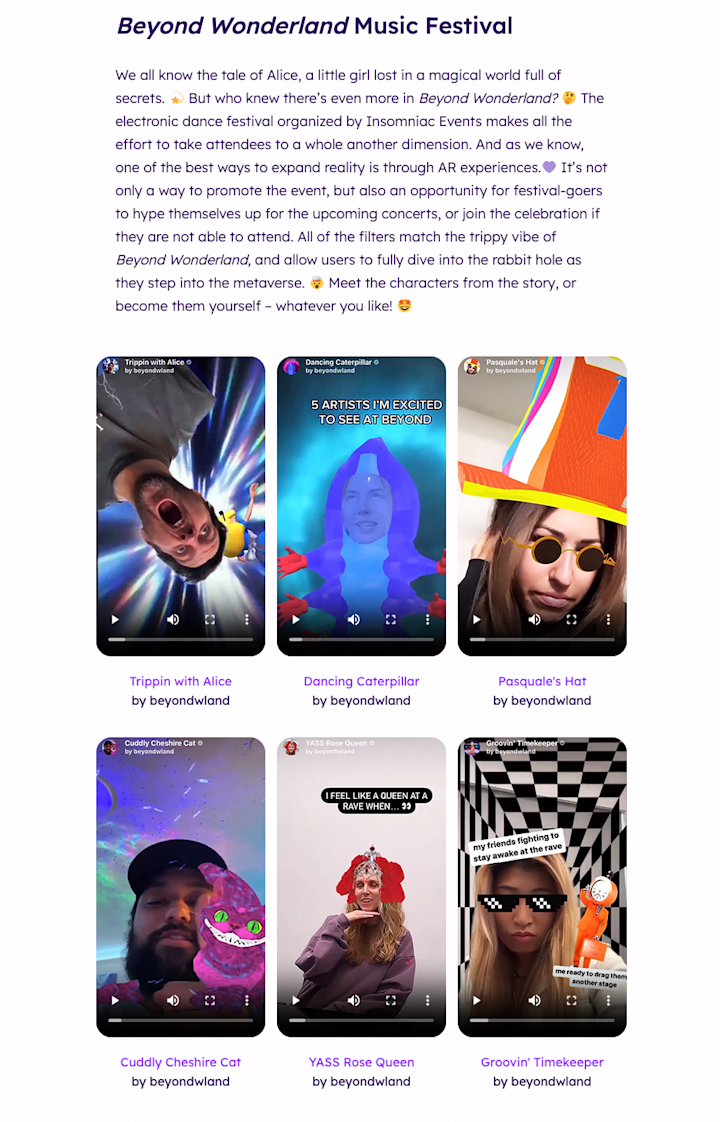 Cover image for Beyond Wonderland AR filter campaign