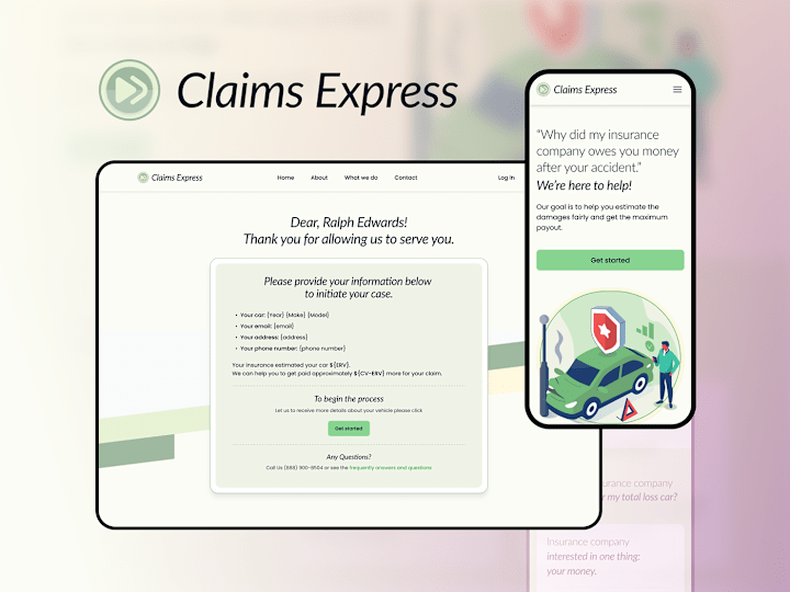 Cover image for Claims Express - Landing page on Behance