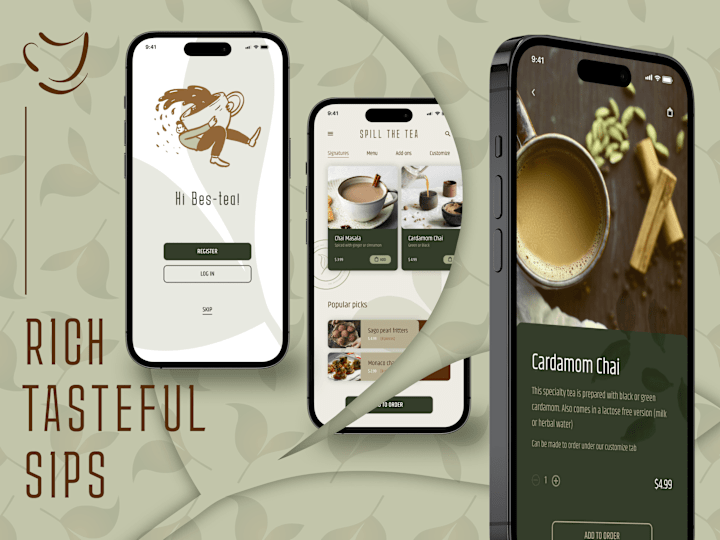 Cover image for Tea cafe mobile app UI prototype design