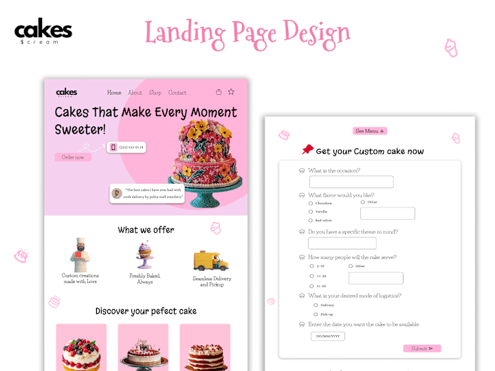 Cover image for Cakes & Cream Landing page Design