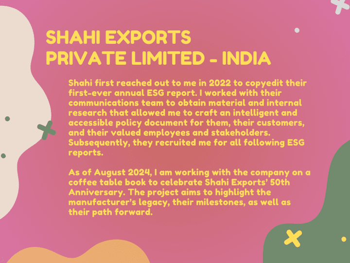 Cover image for ESG Report for Uniqlo, H&M, Nike-manufacturer: Shahi Exports