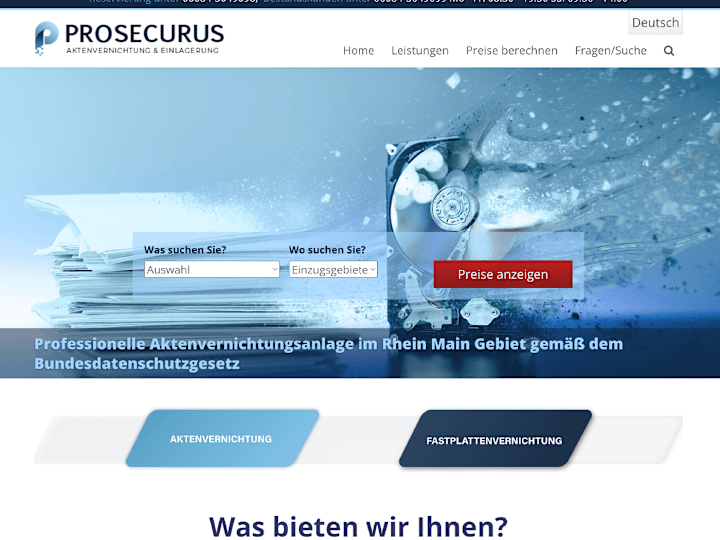 Cover image for Prosecurus.de :
Web Site for Shredding Service