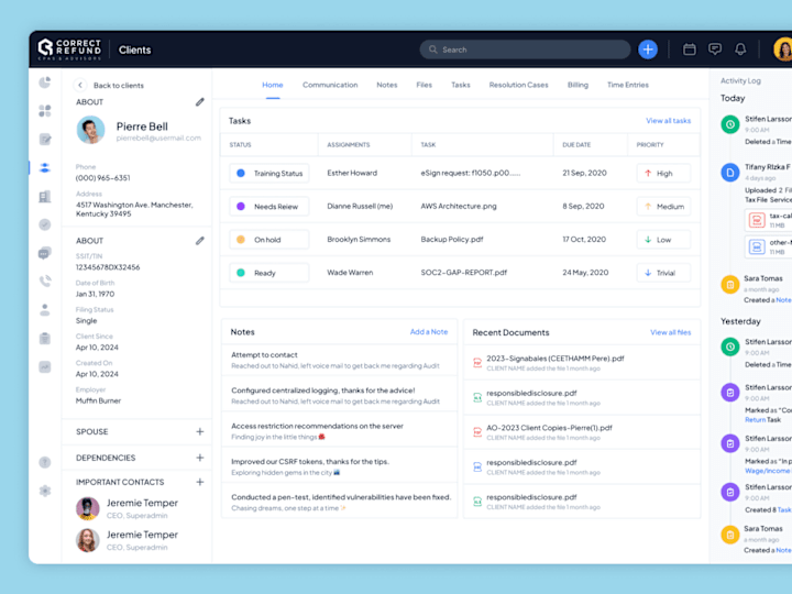 Cover image for CorrectRefund - SaaS Client Management Dashboard