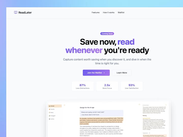 Cover image for ReadLater app landing page