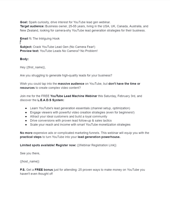 Cover image for Cold Email Copies for the YouTube Lead Machine Webinar