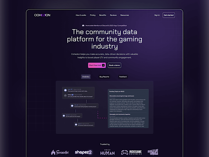 Cover image for Cohezion - Landing Page Design for AI Gaming Community Platform