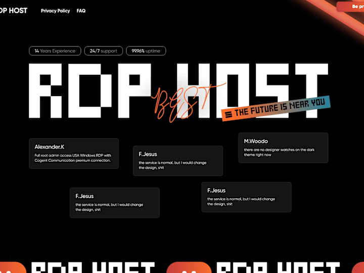 Cover image for Landing page for RDP hosting service