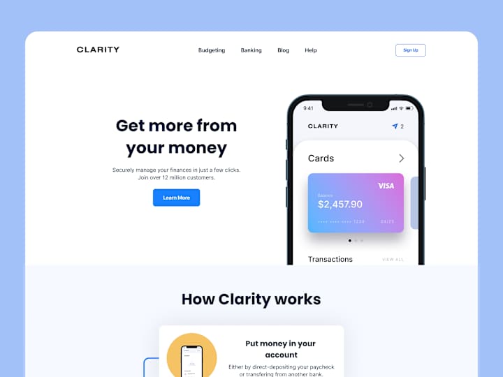 Cover image for Clarity - mobile banking app website