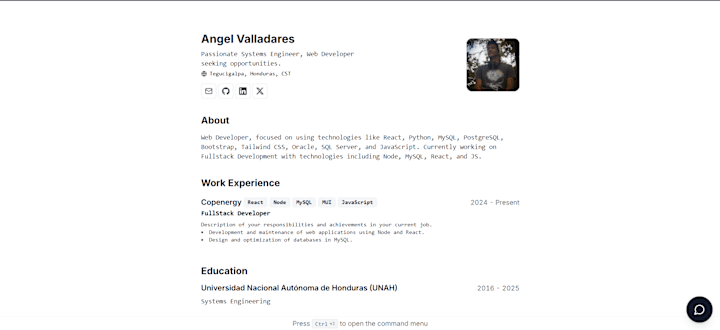 Cover image for Angel Valladares - Resume