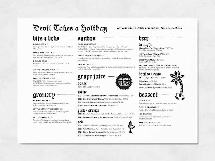 Cover image for devil takes a holiday – menu redesign