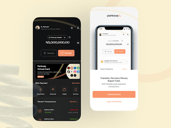 Cover image for Parkway wallet: UI/UX Payments app and marketing Ads design