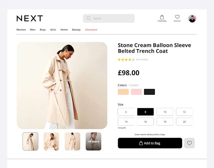 Cover image for E-Commerce Product Page Re-Design of NEXT:: Behance