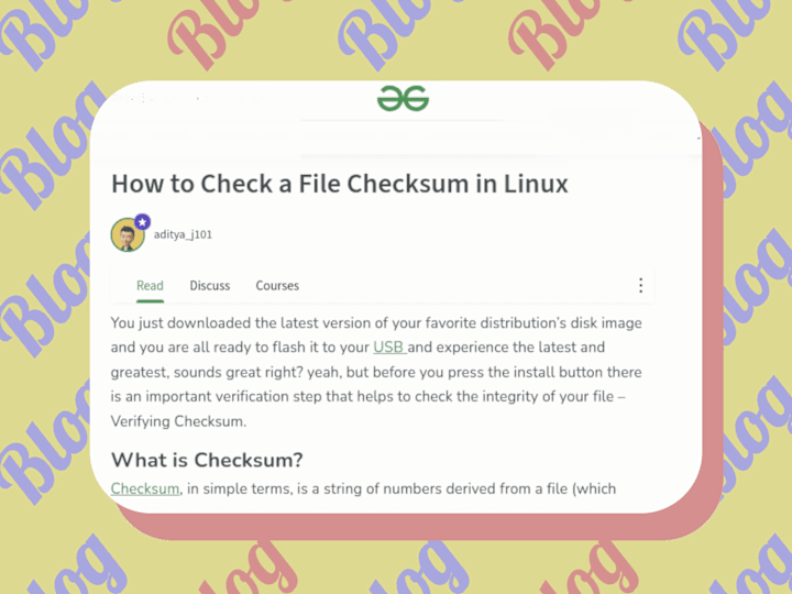 Cover image for Geeks for Geeks article on verifying checksums on Linux.