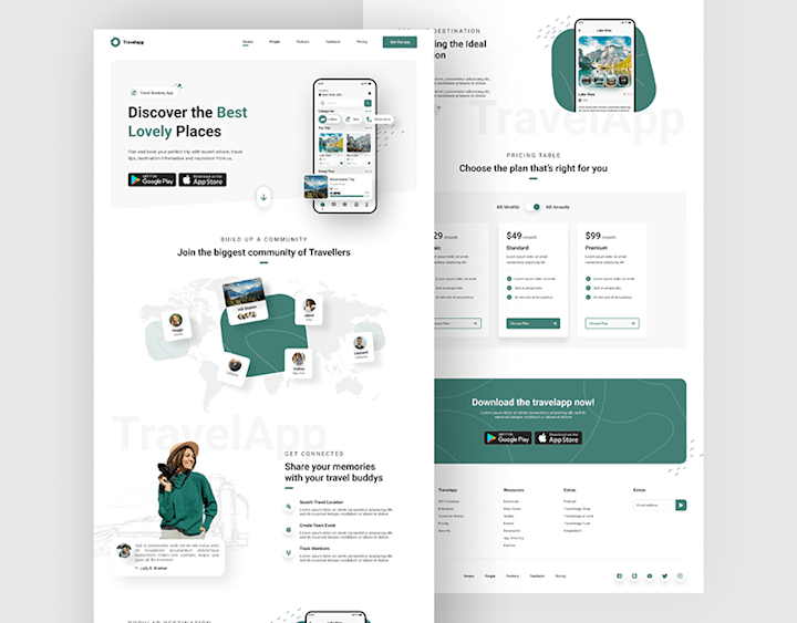 Cover image for Travel App Landing Page | App Landing Page | Website on Behance