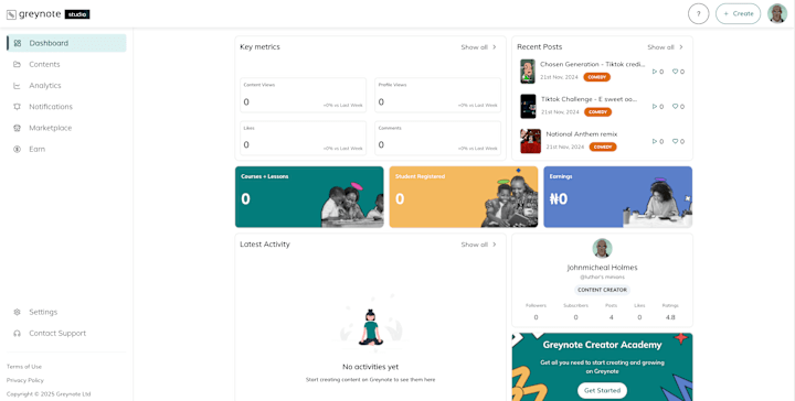 Cover image for Greynote Studio - Dashboard for Creators