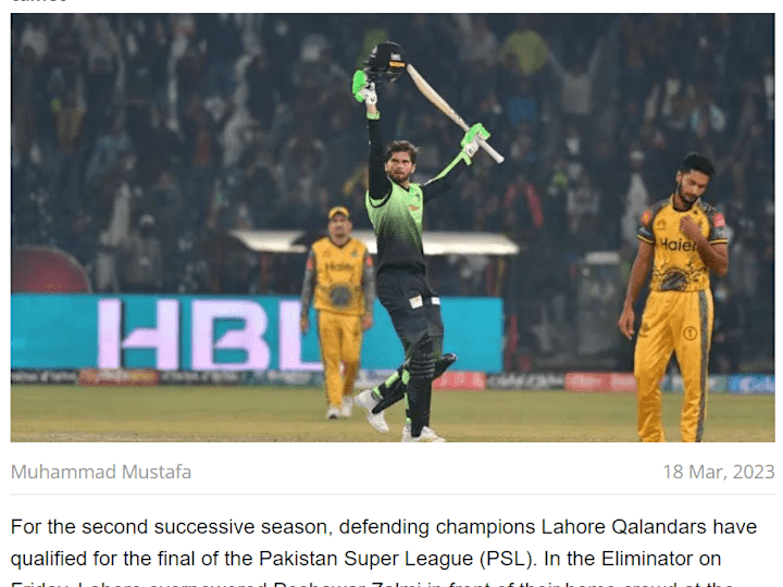 Cover image for 
WATCH: Shaheen Afridi propels Lahore Qalandars into the final
