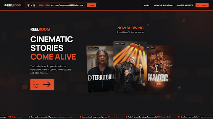Cover image for ReelRoom: Cinematic Theater Website Demo