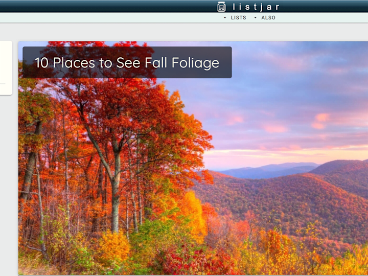 Cover image for listjar: 10 Places to See Fall Foliage