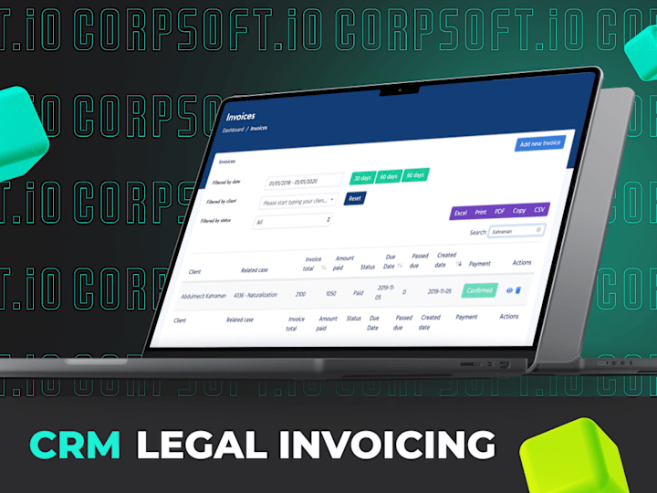 Cover image for CRM development with automated invoicing for a legal sector