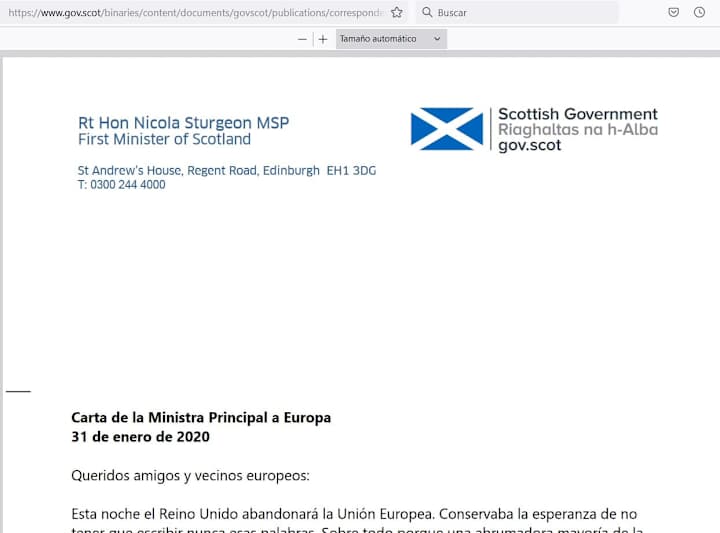 Cover image for Translation of Scotland First Minister's letter to EU Citizens