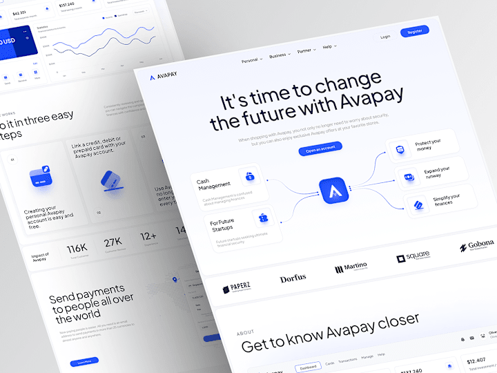 Cover image for Avapay - Banking Dashboard & Landing Page