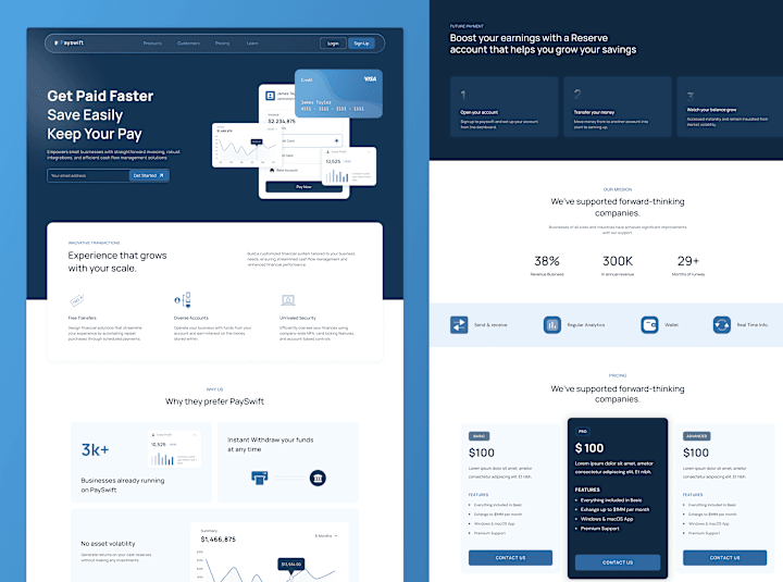 Cover image for Payswift - Fintech Landing Page