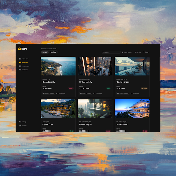 Cover image for Listra: Modern Real Estate Dashboard Design