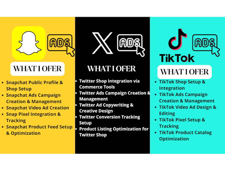 Cover image for I will setup snapchat tiktok twitter shop ads snapchat bot x bot