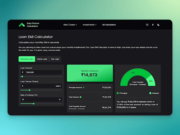 Cover image for Loan EMI Calculator | Easy Finance Calculators
