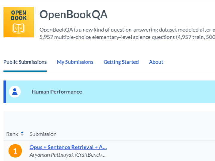 Cover image for 1st rank on OpenBookQA