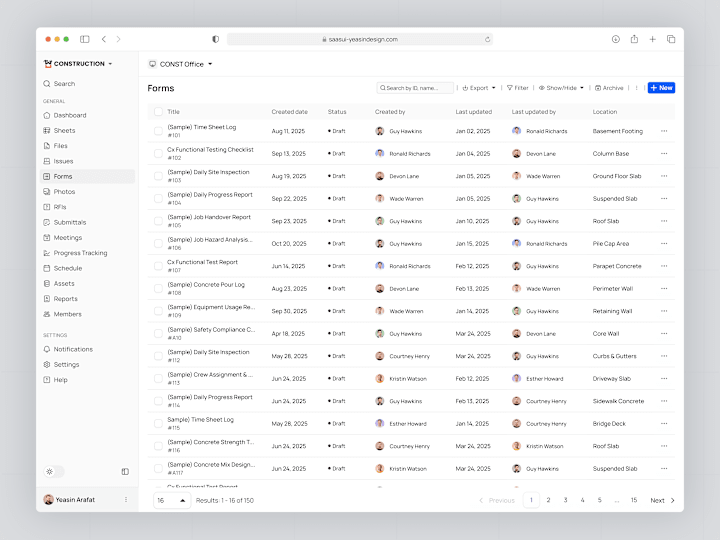 Cover image for Forms Table UI – Construction Management SaaS Web App