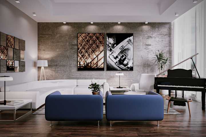 Cover image for 3D Render | Living Room - Concrete Wall :: Behance