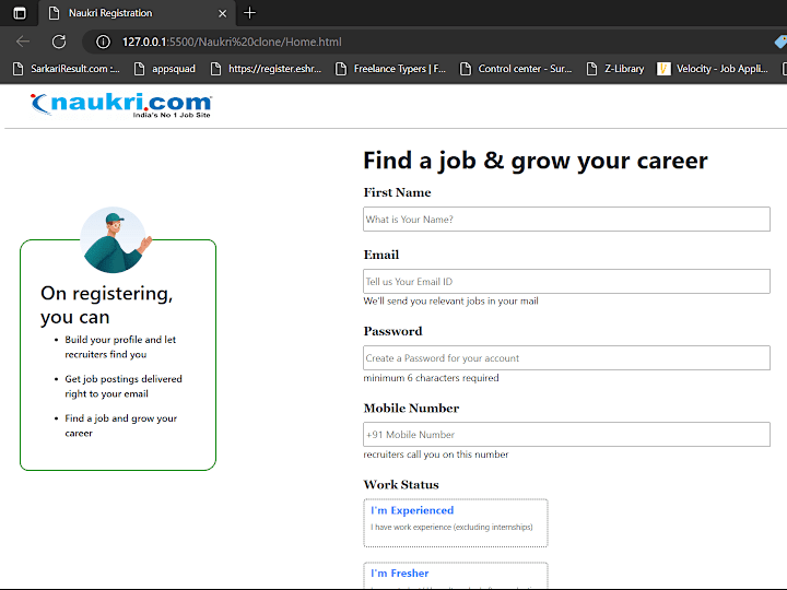 Cover image for Naukri.com Registration Page Design (HTML, CSS, and JavaScript)
