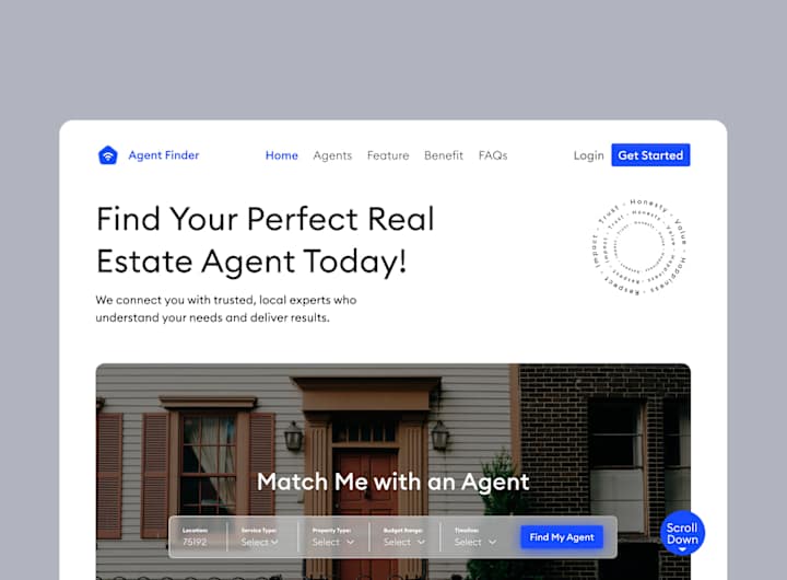 Cover image for Real Estate Agent Finder Landing Page :: Behance