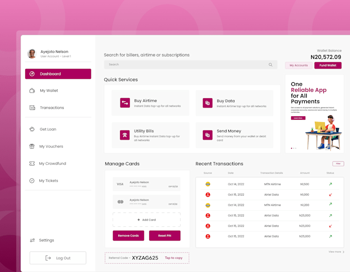 Cover image for 1app Fintech Dashboard Redesign