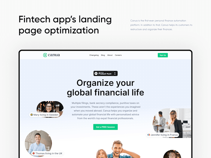 Cover image for Fintech app's landing page optimization on Behance