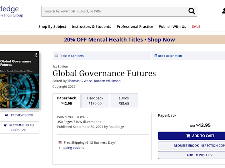 Cover image for Routledge, Global Governance Futures