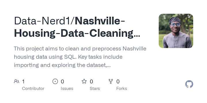 Cover image for Nashville Housing Data Cleaning Project Using SQL