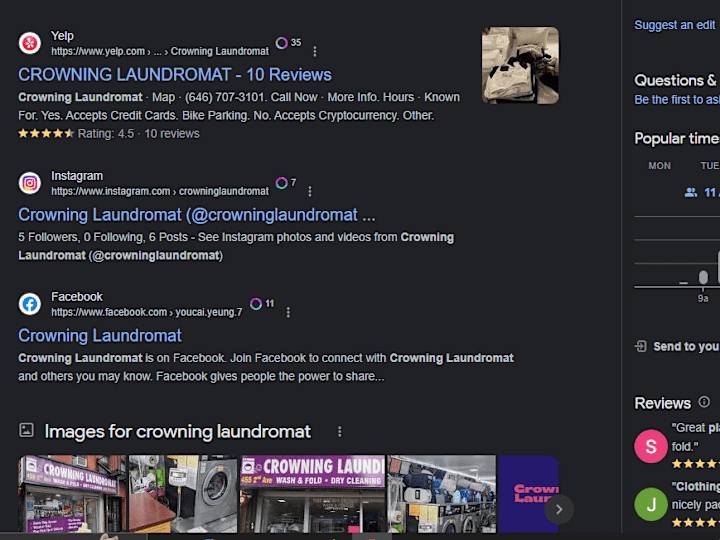 Cover image for Local SEO optimization - Crowning Laundromat NY Google rank #1 