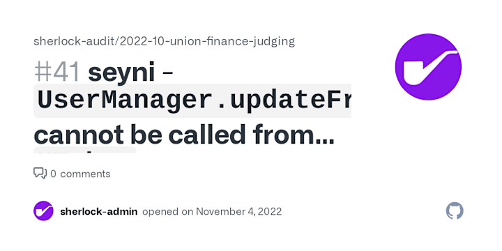 Cover image for UserManager.updateFrozenInfo cannot be called from UToken